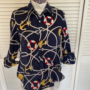 Lauren by Ralph Lauren Nautical 3/4 Sleeve Large Petite Button Down